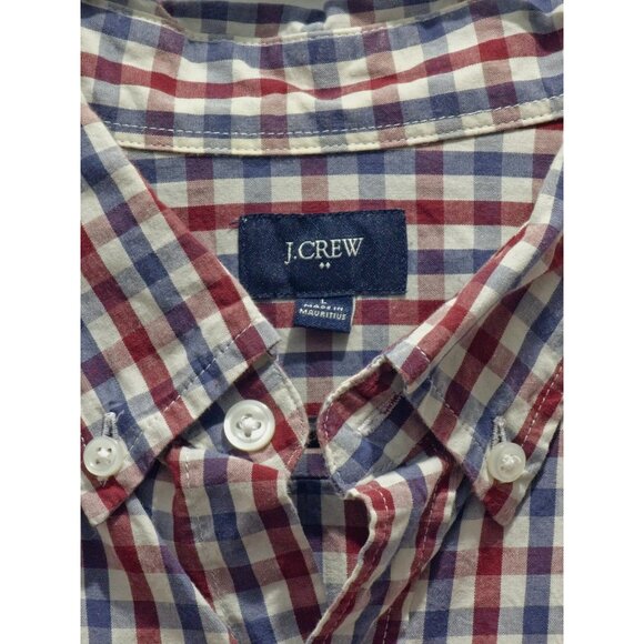 J.Crew Mens Button-Down Red & Blue Gingham Shirt Long Sleeve Cotton Slim Fit Cas - Picture 2 of 12